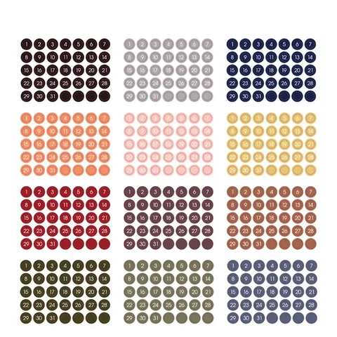 Декоративные наклейки на даты, бумага, 12 листов