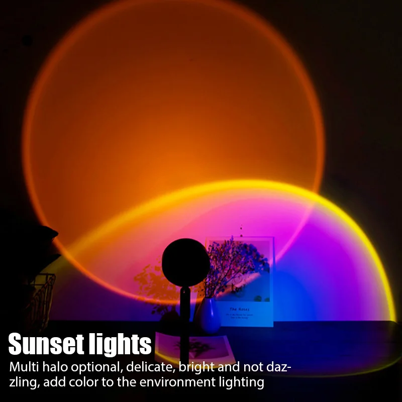 

Sunset Rainbow Projector Night Lights Usb Bedside Table Lamp Valentines Day Gift Lamps Bedroom Bar Coffee LED Atmosphere Light