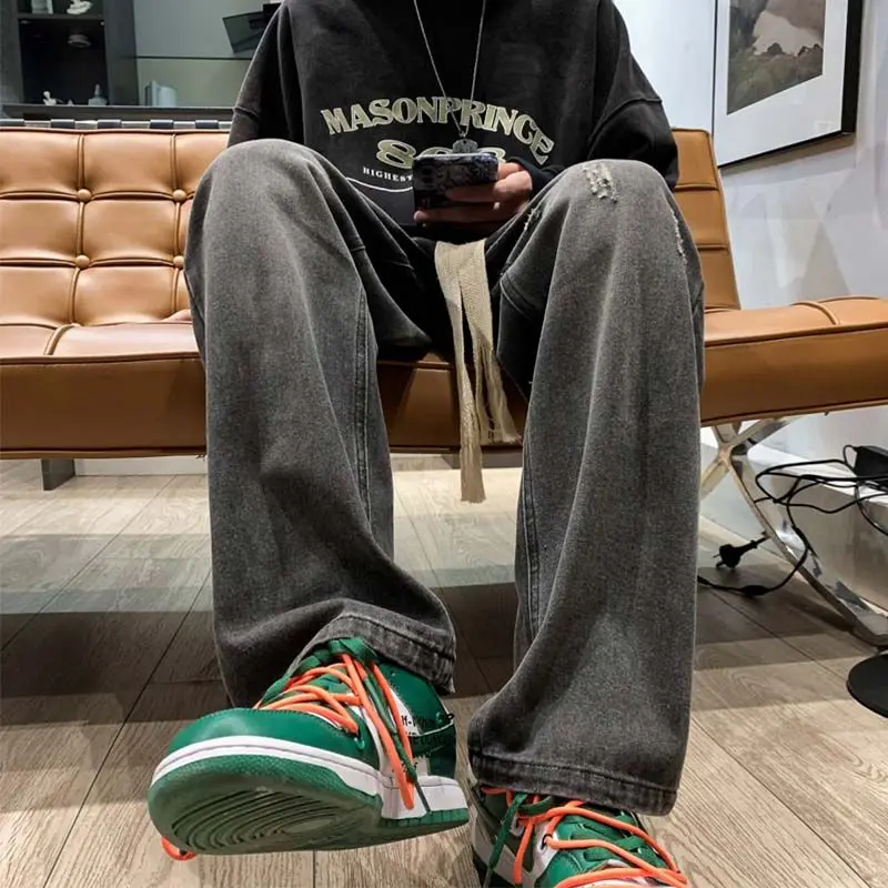 EOENKKY/Men Streetwear Blue Jeans 2022 New Women Black Jeans Korean Fashions Harem Pants Male Denim Pants S-3XL