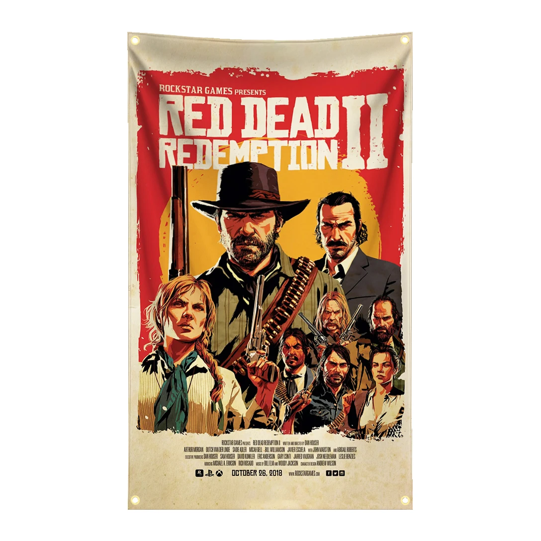 Флаг-гобелен Red Dead Redemption 2, 60x90см, 90x150см, 120x180см, полиэстер, с латунными люверсами, для декора стен (art.: 3920dc473ef78) - 3920dc473ef78