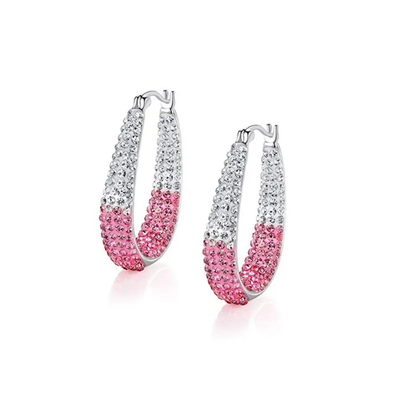 

New Fashion Blue Pink Purple Rhinestone Crystal Round Big Circle Hoop Earrings for Women Party Wedding Engagement Jewelry Gifts