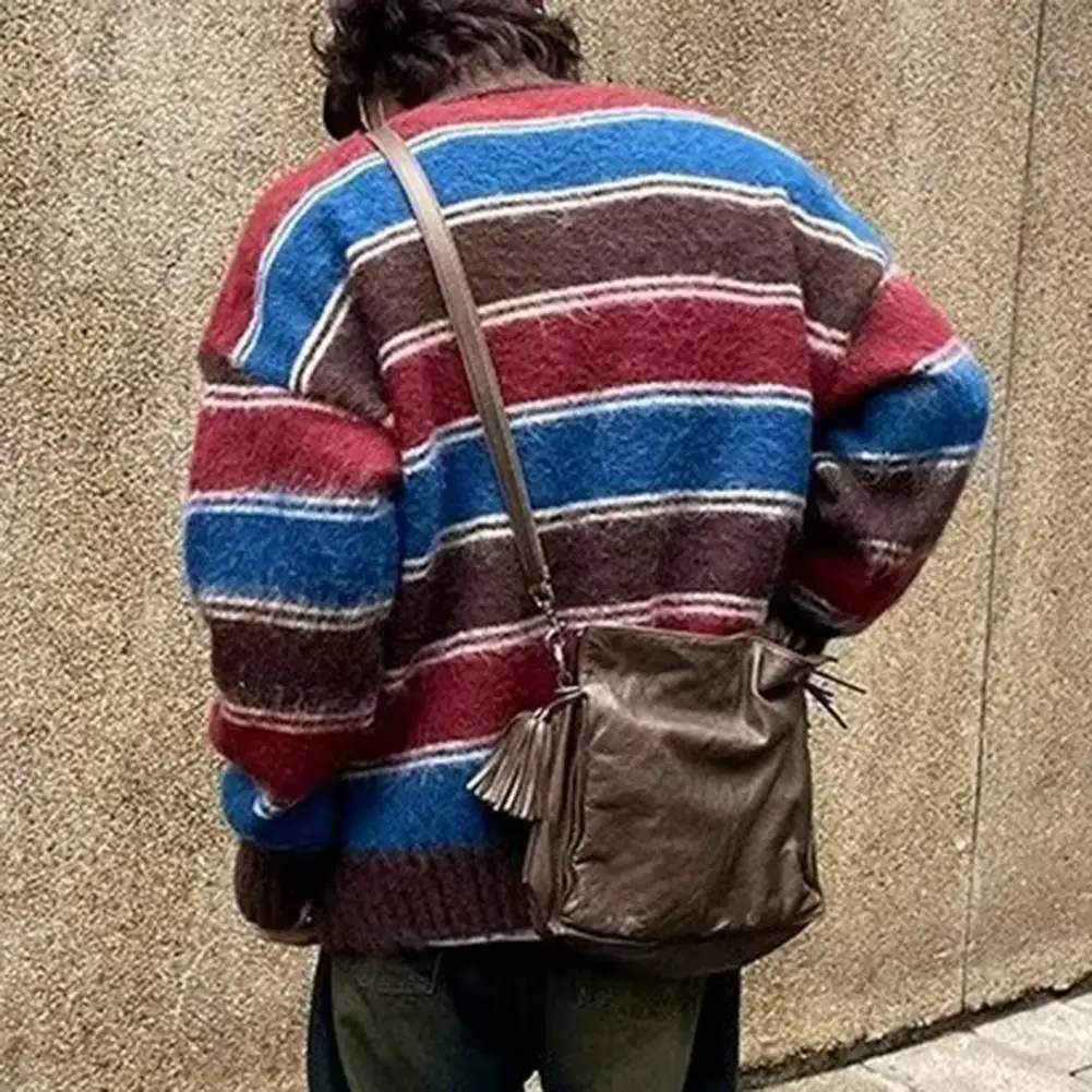 

Осенний свитер, стильный мужской вязаный свитер в полоску, плотный теплый пуловер с высоким воротником, свободный крой, для осени/зимы/весны