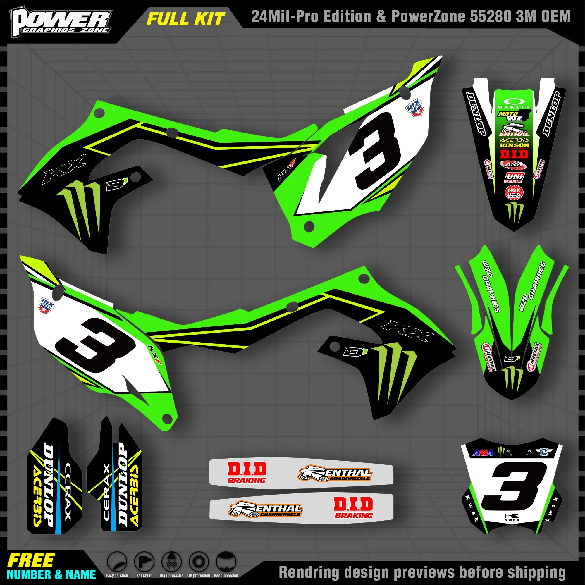 Персонализированные графические наклейки PowerZone Team Набор наклеек для Kawasaki Decal 2019