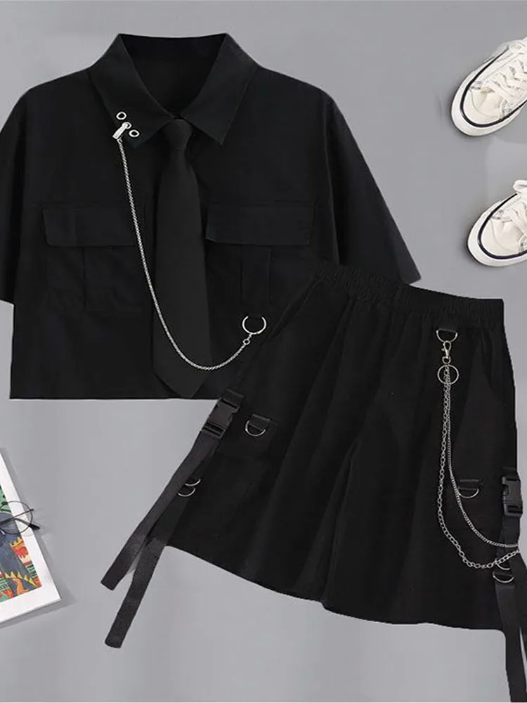 2023 пружинная цепь шорты-карго женская уличная одежда свободная футболка в стиле