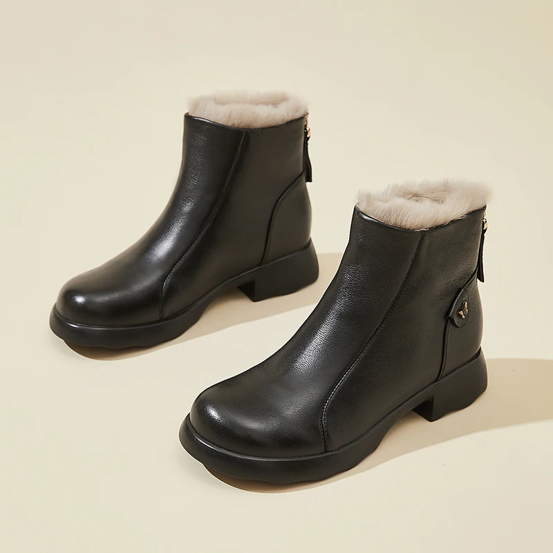 AUTUSPIN женские ботинки из натуральной коровьей кожи модные черные туфли зимние