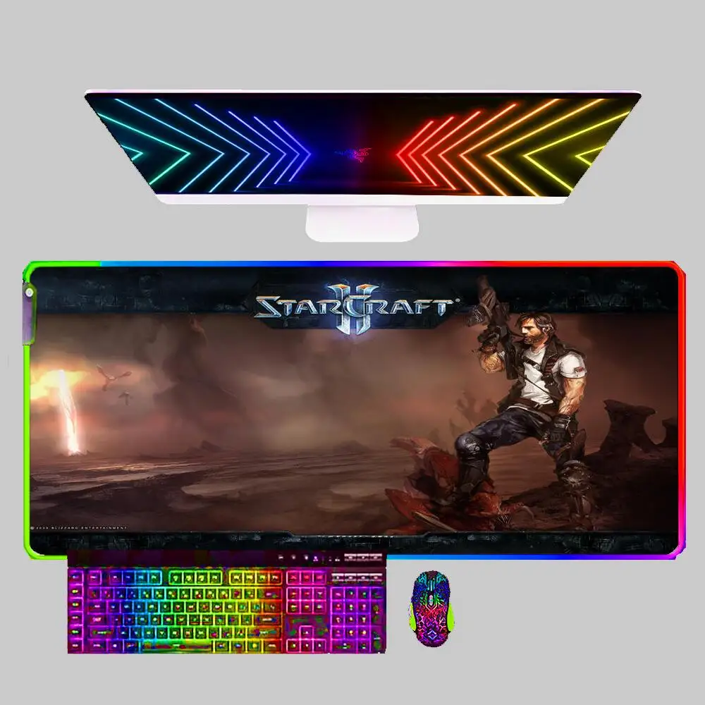 

Большой коврик для мыши Starcraft RGB для ноутбука, ПК, геймера 900x400, коврик для клавиатуры, E-sports, Gabinete XXL, коврик для мыши, противоскользящий мягкий резиновый коврик для стола