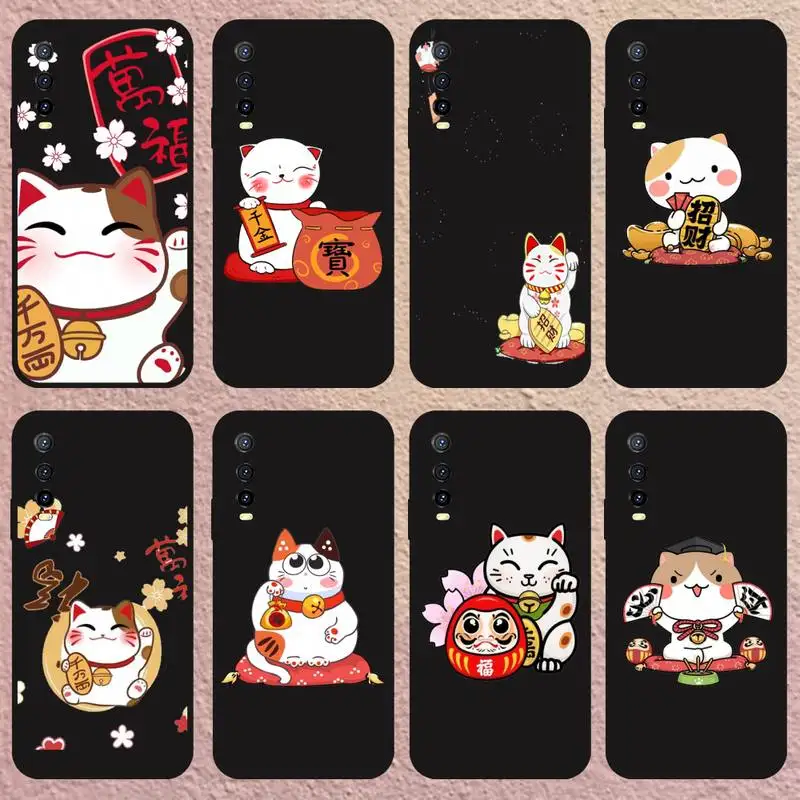 cartoon cute lucky cat Phone Case for Vivo Y95 Y93 Y91 Y85 Y75 Y20 Y21 V19 V17 V15 Pro X60 Nex Black Soft Silicone Cover