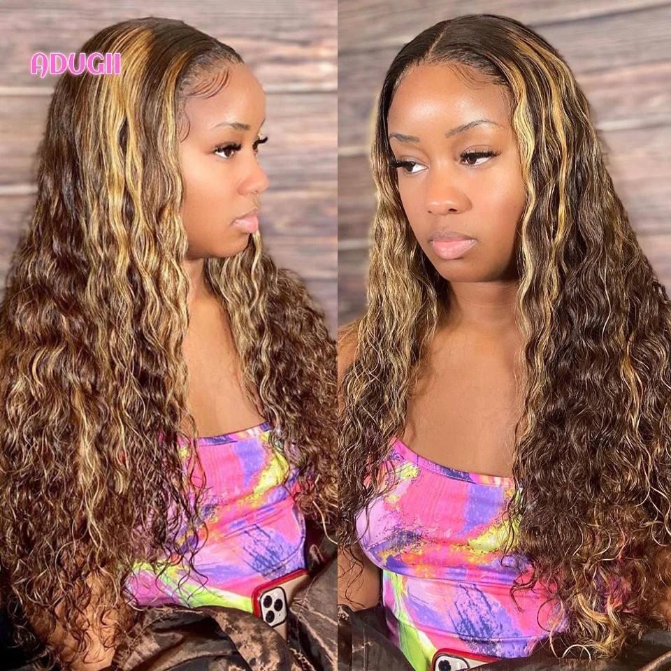 Highlight Wig Human Hair Colored Curly Wig Honey Blonde Lace Front Wigs For Women 30 Inch Ombre Deep Wave Frontal Wig