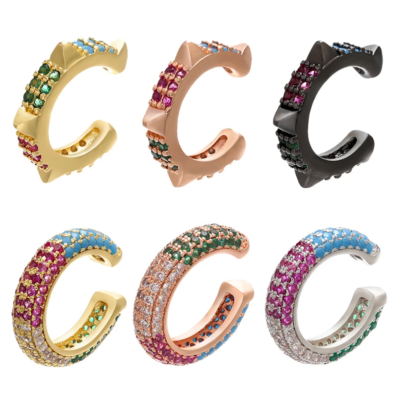 

ZHUKOU 14x20mm Fashion Cool Crystal clip earrings for women Brass simple C shape Ear Cuff for party and wedding model:VE125