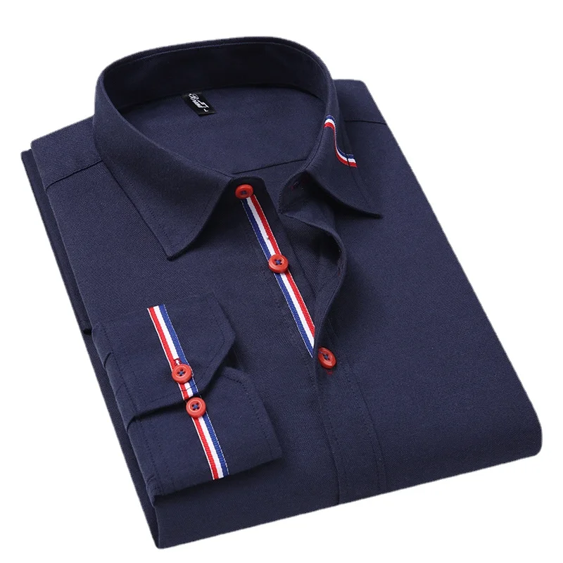2022 Men's solid color slim business casual fashion shirt Men's regular street long sleeve fashion brand high-quality men's top