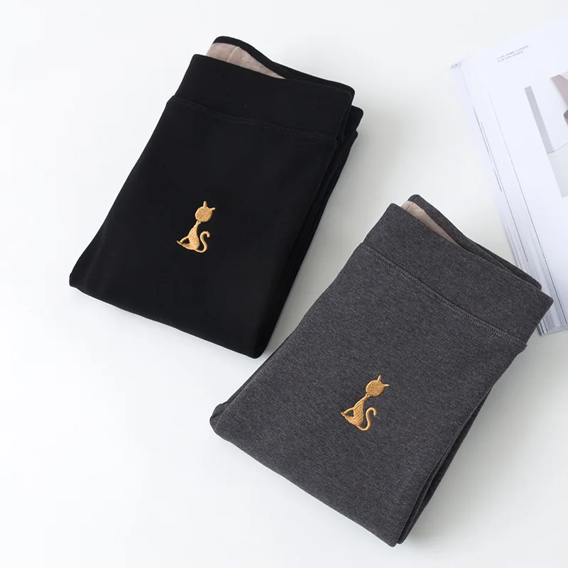 Legging Women Winter Cotton Embroidered Plus Velvet Thickened Slim High Elastic Warm Trousers Skinny Pants Thin Leg Fitness Gym