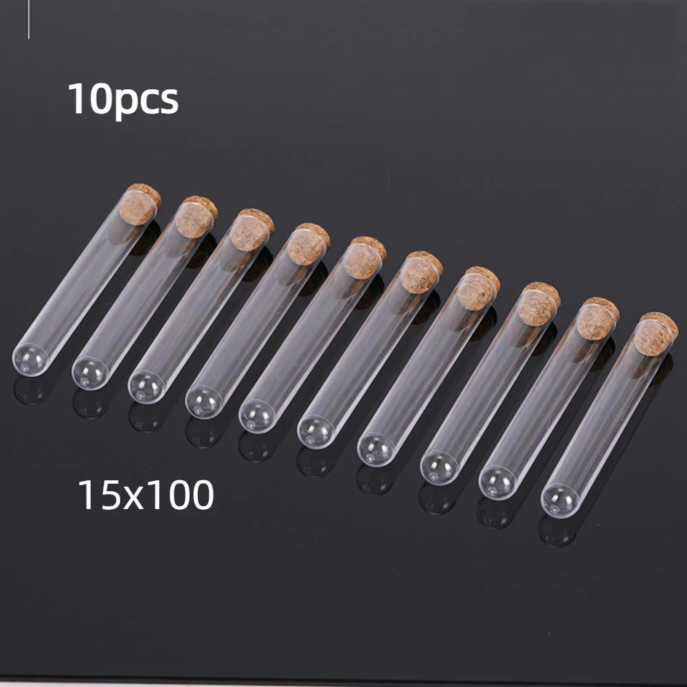 

10pcs/lot Plastic Round Bottom Test Tubes With Cork Stopper School Experiment Supplies Transparent Stoppers Empty Scented 20ml