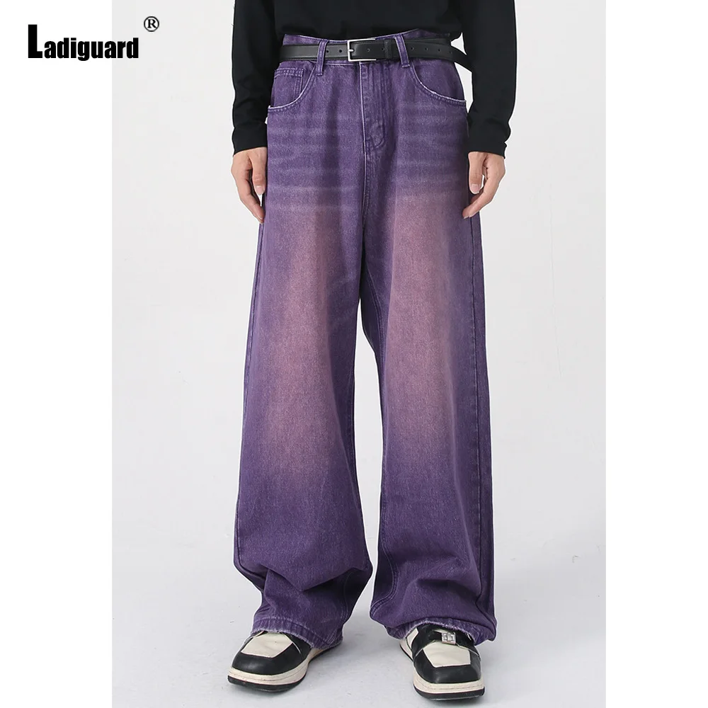 Ladiguard 2023 Kerean Fashion Hip Hop Jeans Loose Demin Pants Vintage Stand Pocket Trouser Mens Casual Straight Leg Jean Pants