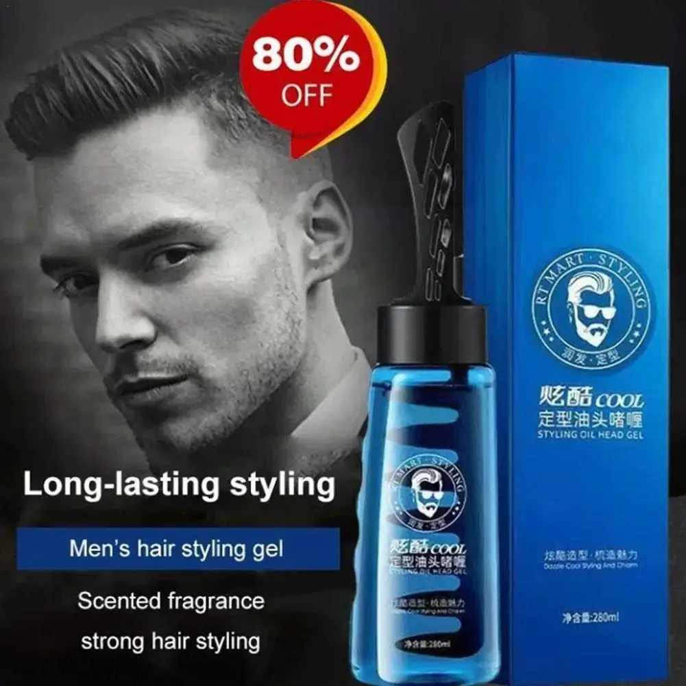 

250ml Styling Gel With Comb 2-In-1 Men Hair Gel Wax Gel Tool Hair Hair Lightweight Styling Pomade Long-Lasting Mens Fluffy B9H5