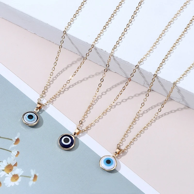 

New Turkish Evil Eye Pendant Choker Necklace Lucky Blue Evil Eyes Clavicle Chain Necklace Party Jewelry for Women Girls Gifts