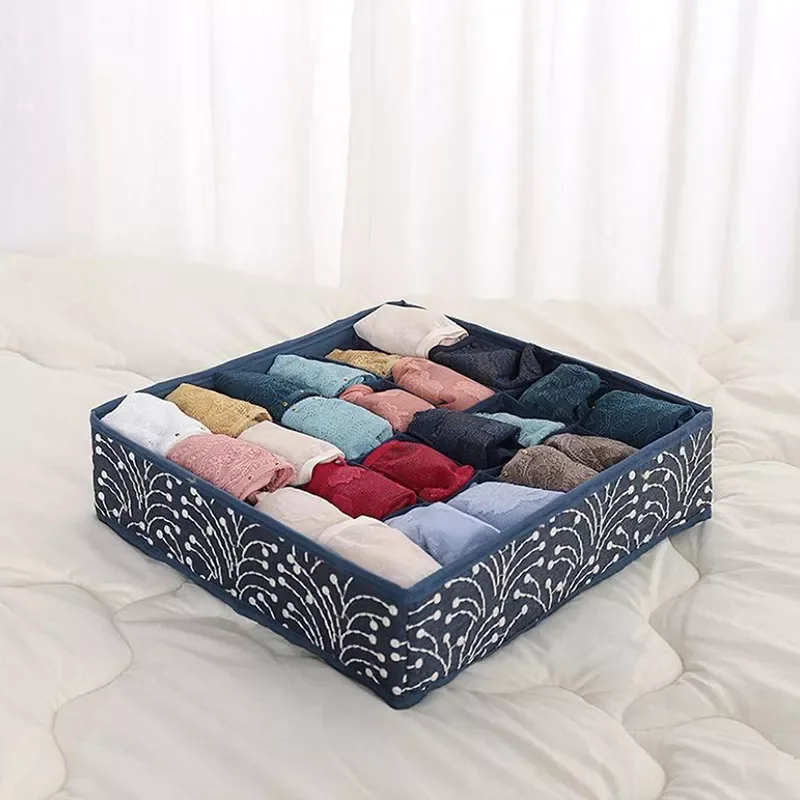 

1PC Washable Underwear Storage Box Foldable 24 Grids Bras Socks Drawer Organizer New Embroidery Design Home Storage Organizer