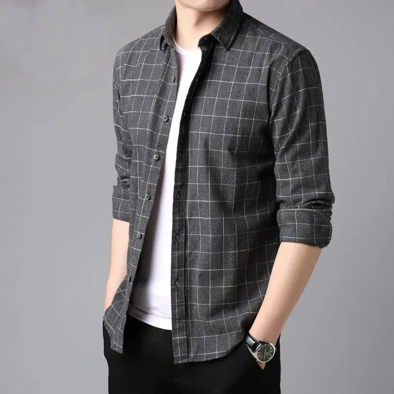 

Long Sleeve Men's Shirt and Blouse Casual Plaid Male Top Xxl Vintage Cheap Brand Korean Style Normal Hipster Asia Social Clothes