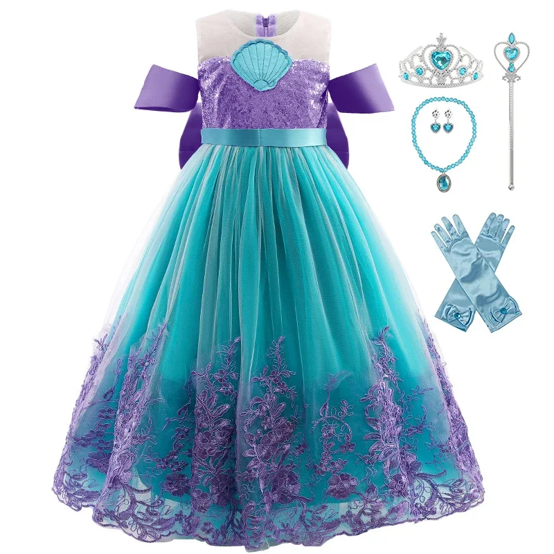 

Girls Princess Little Mermaid Ariel Dress Kids Cosplay Fancy Costume Children Carnival Birthday Party Clothes Summer Dress Up