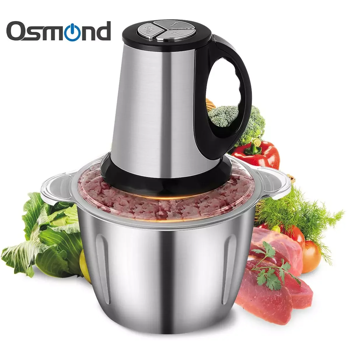 800W 3 Speed Stainless Steel Meat Grinder Chopper Electric Automatic Mincing Machine Household Grinder Food Processor Slicer