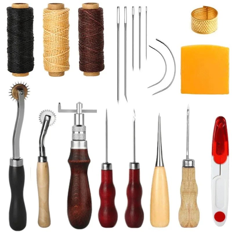 

1Set Leather Craft Tool Sets With Hand Sewing Stitching Cutting Punch Tools With Wax Thread Leather Accessories