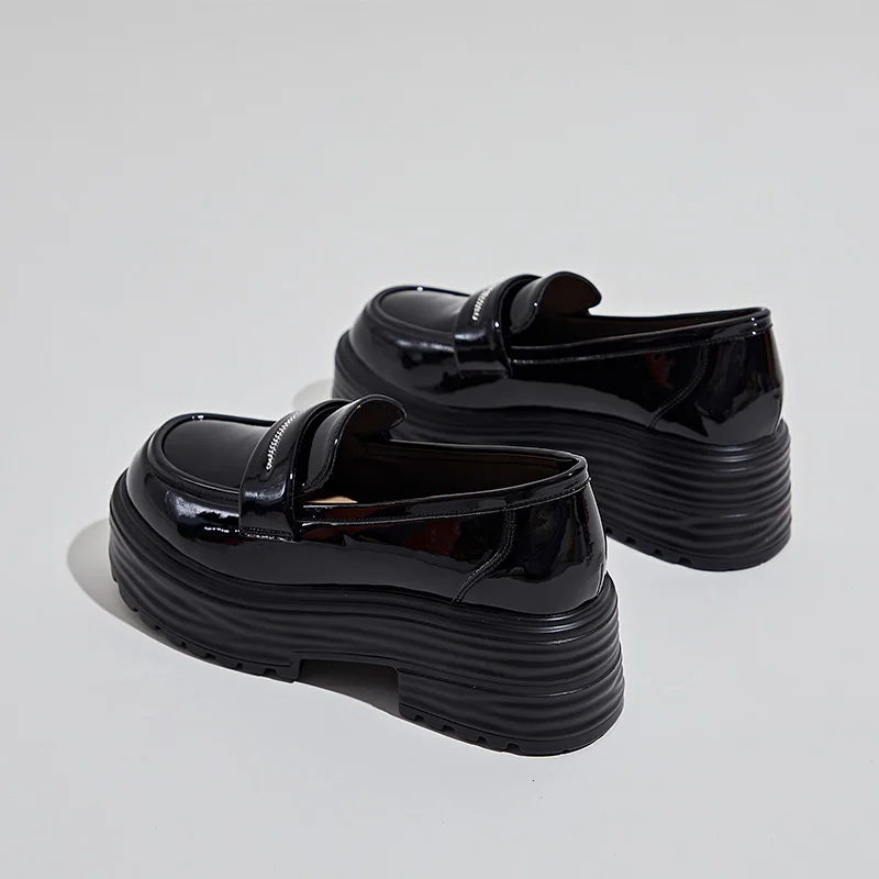 Loafers Shoes Women Platform 2023 Spring New Genuine Leather Women Shoes British Style Thick Bottom Fashion Slip-on Girl Shoes