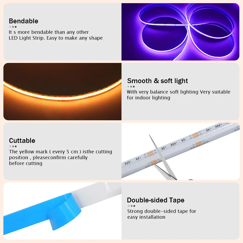 Гибкая светодиодная лента высокой плотности 5 В 12 24