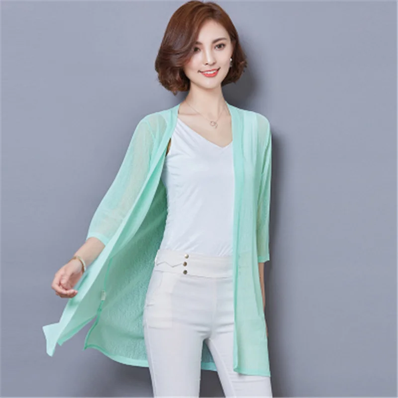 

Korean Women Tops 2022 Summer Cardigan Blouses Shirts Chiffon BLouse Coat Casual Beach Shirt Sunscreen Clothing Blusas PZ1221