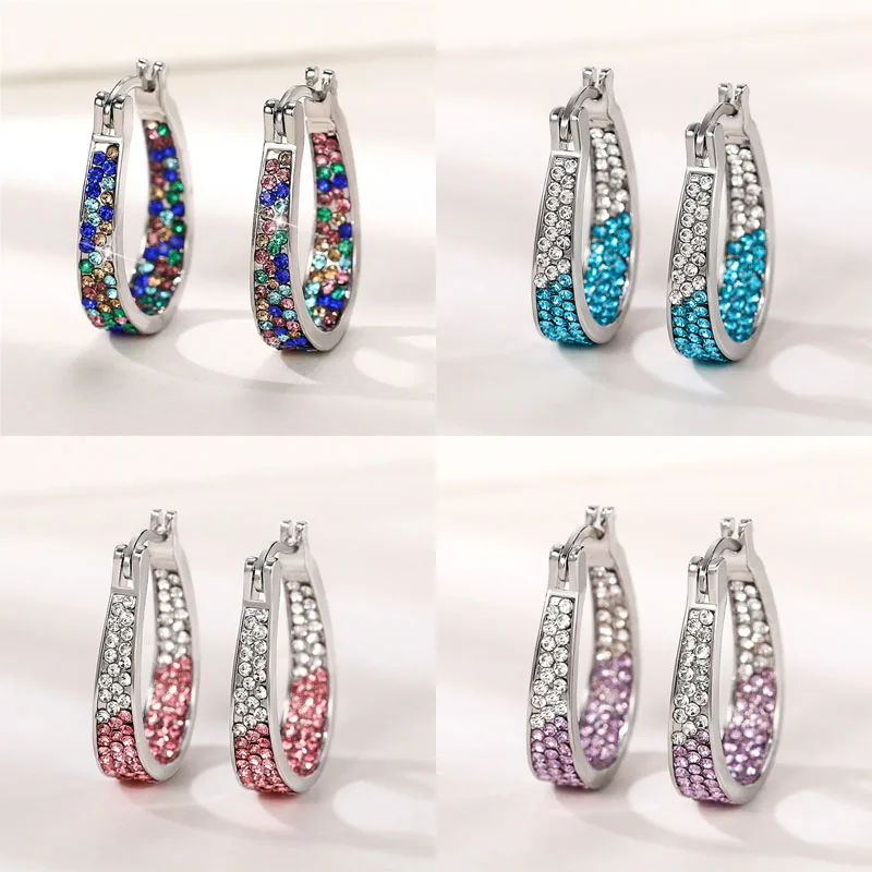 

Shinning Hoop Earrings for Women Graceful Color Crystal Accessories for Female Elegant Lady Engagement Ceremony Jewelry