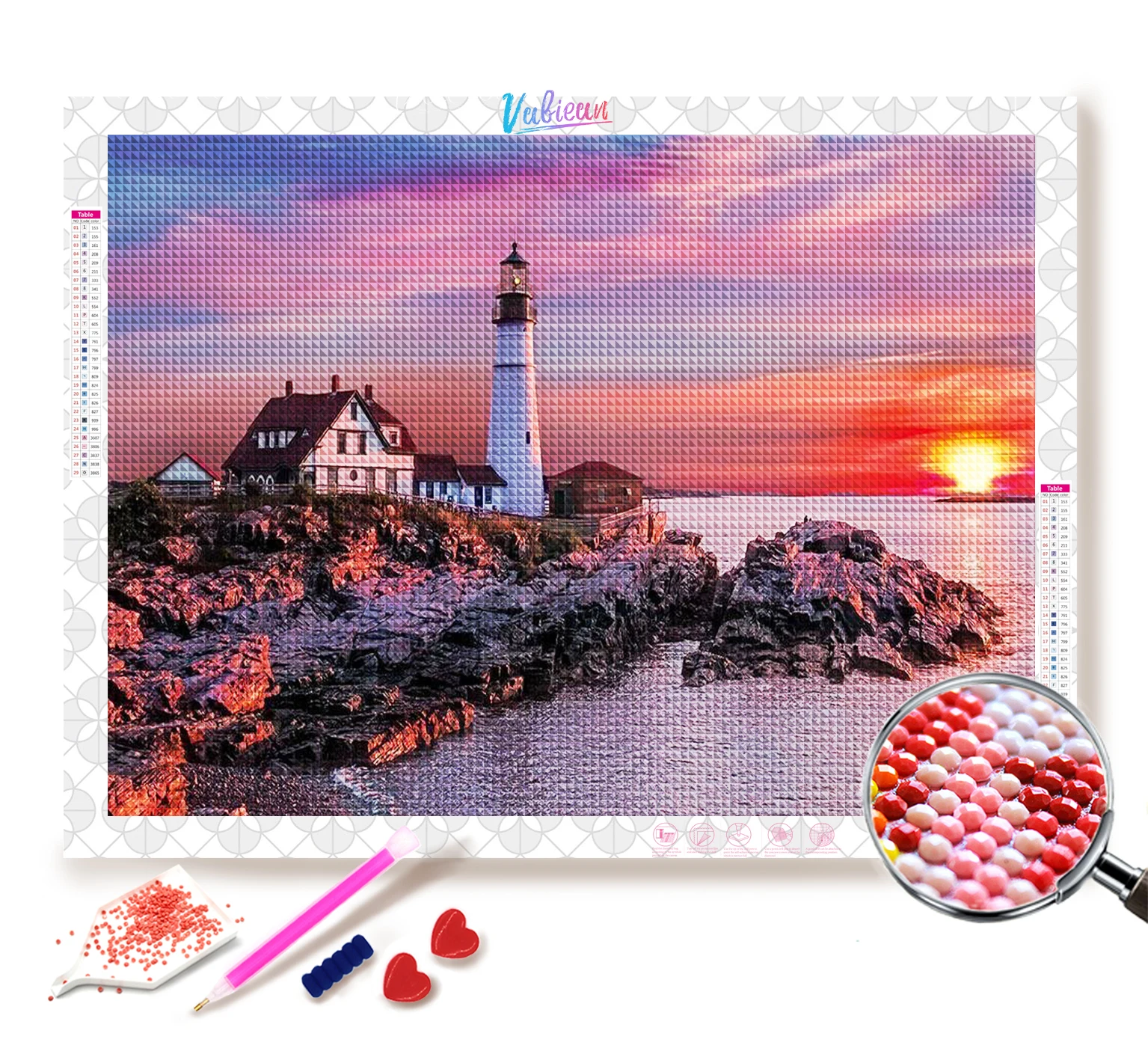 

5D DIY Diamond Painting Sea Sunrise Lighthouse Cross Stitch Diamond Embroidery Welcome Picture of Rhinestones Home Decor quadro