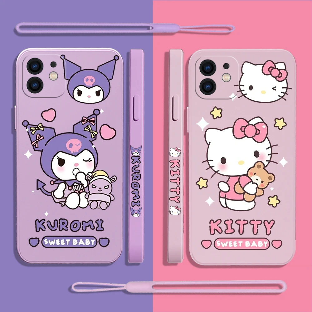 

Sanrio Kuromi Hello Kitty Phone Case For Samsung A81 A53 A50 A12 A22S A52 A52S A51 A72 A71 A32 A22 A20 A30 4G 5G with Hand Strap