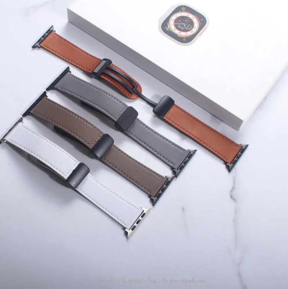 Apple Watch Leather band For 8 7 45mm 41mm Ultra 49mm Strap Magnetic Buckle Bracelet For iWatch Series 6 5 4 SE 44mm 40mm 3 42mm