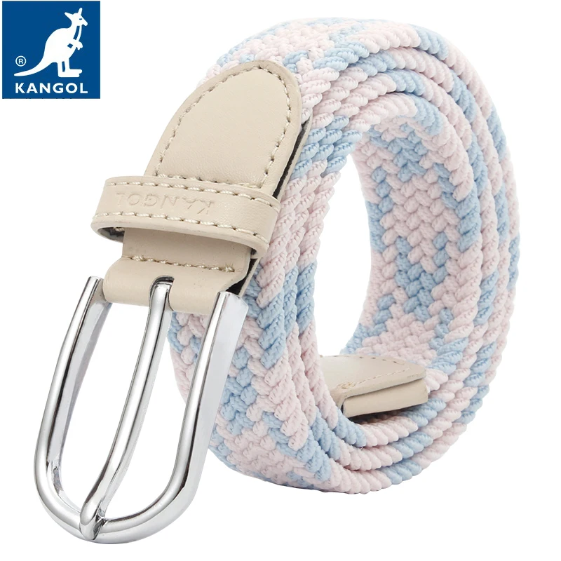 Kangol Kangaroo Pink Canvas Woven Leather Belt Punch-Free Women's Jeans All-Match Trousers with an Elasticated Waist Belt Trend