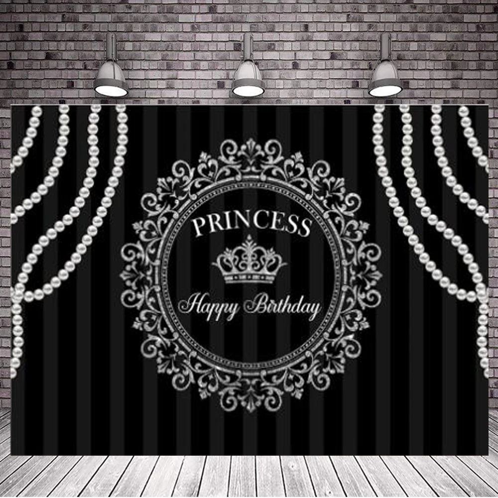 

Photography Backdrop Girl Newborn Princess Background For Photo Studio Photocall Black Happy Birthday Party Decoration Banner