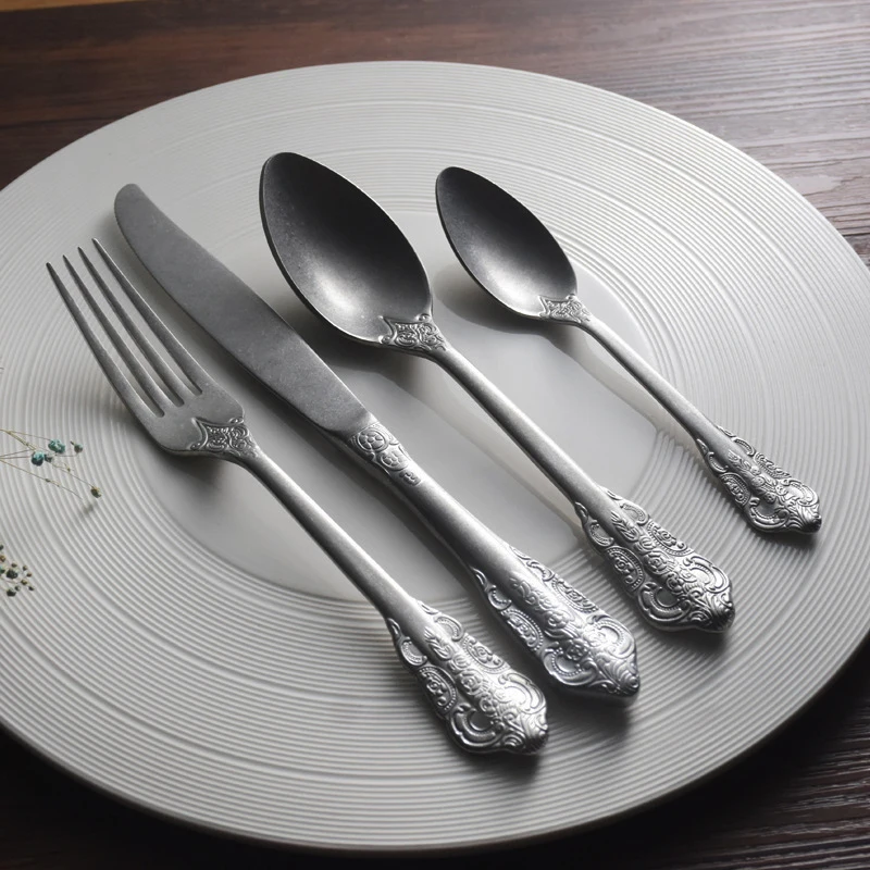 4pcs/Set Dinneware Vintage Steak Knife Fork Spoon Industrial