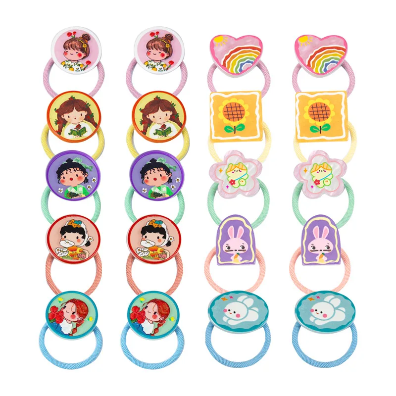 

Sweet 10pcs/Bag Kids Girls Elastic Hair Bands With Cartoon Bunny Ornaments Toddlers Hair Ties Rope Headdress