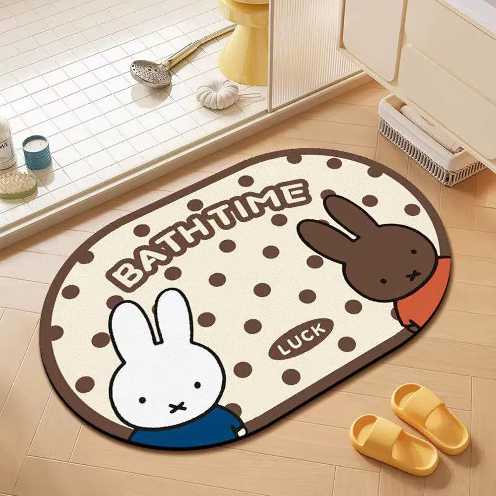 Фото Коврик для ванной Miffy с мультяшным рисунком, впитывающий воду, из диатомовой земли, для туалета, умывальника, нескользящий, милый, для всей семьи №1