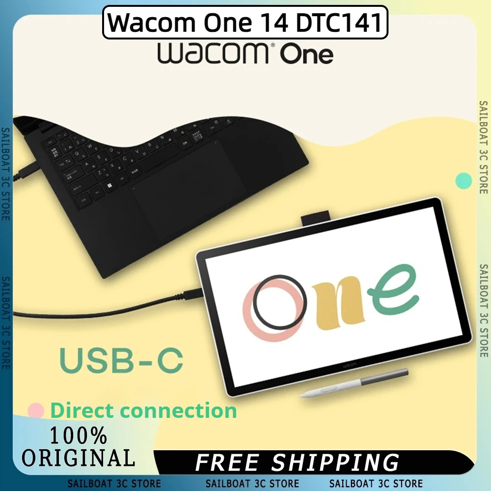 Фото Планшеты для рисования Wacom One 14 DTC141, 14 дюймов, 1920*1080, 60 Гц, IPS-экран, 4096 Чувствительность давления, 98%sRGB, USB-C для Windows, Mac PS №1