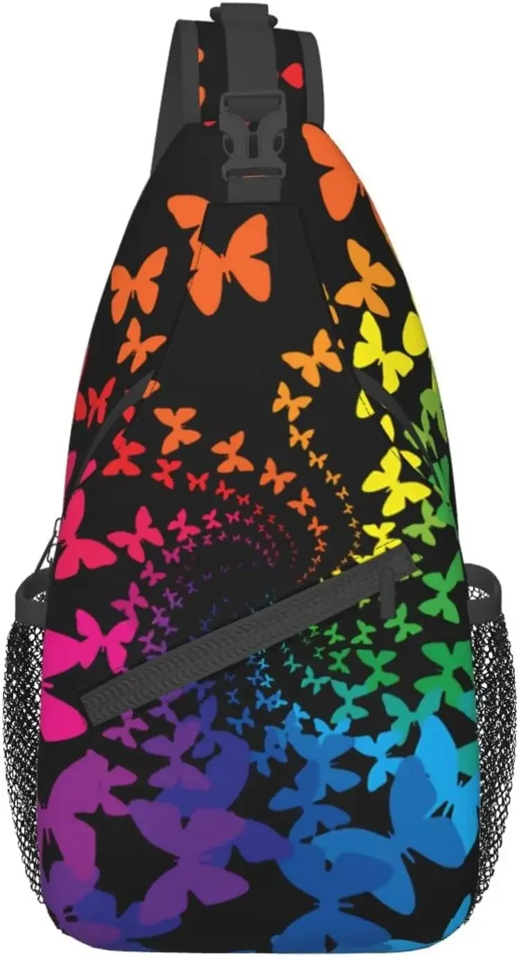 

Рюкзак-слинг с радужной бабочкой, повседневные регулируемые сумки через плечо с принтом бабочки, Спортивная нагрудная сумочка