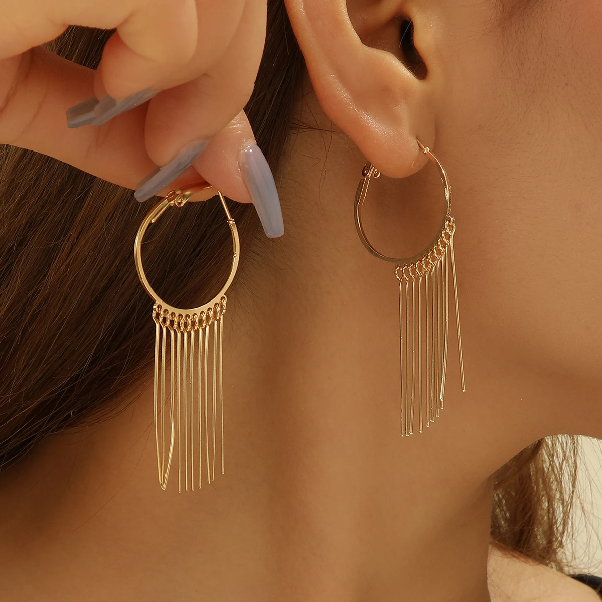 Минималистичные серьги с кисточками и линией для женщин девушек Позолоченные