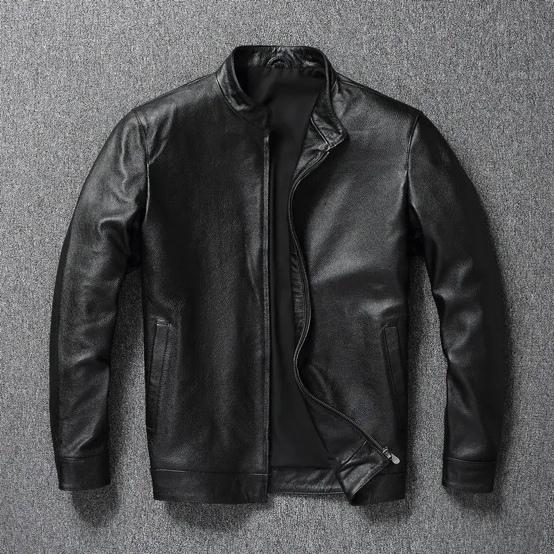 

Men 2022 Spring Autumn New Cowhide Leather Coats Clothes Men's Stand Collar Motorcycle Outwear Male Real Leather Jackets W44