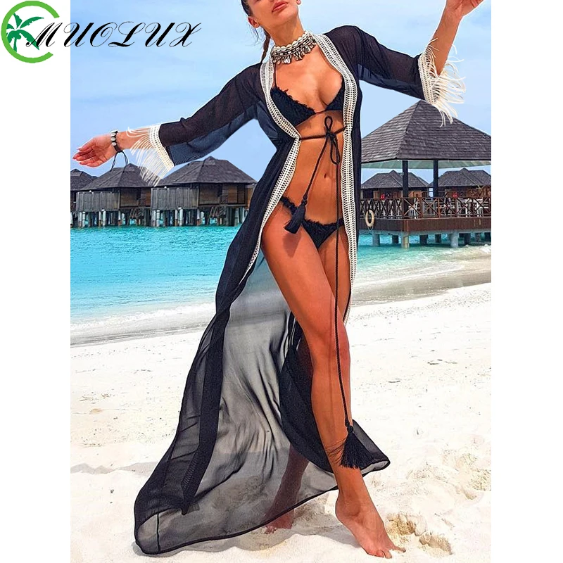 

2023 New Sexy Bikini Cover-ups Long Tunic Casual Summer Beach Dress Elegant Pareo Women's Beach Playa Dress Swim Suit Cover Up
