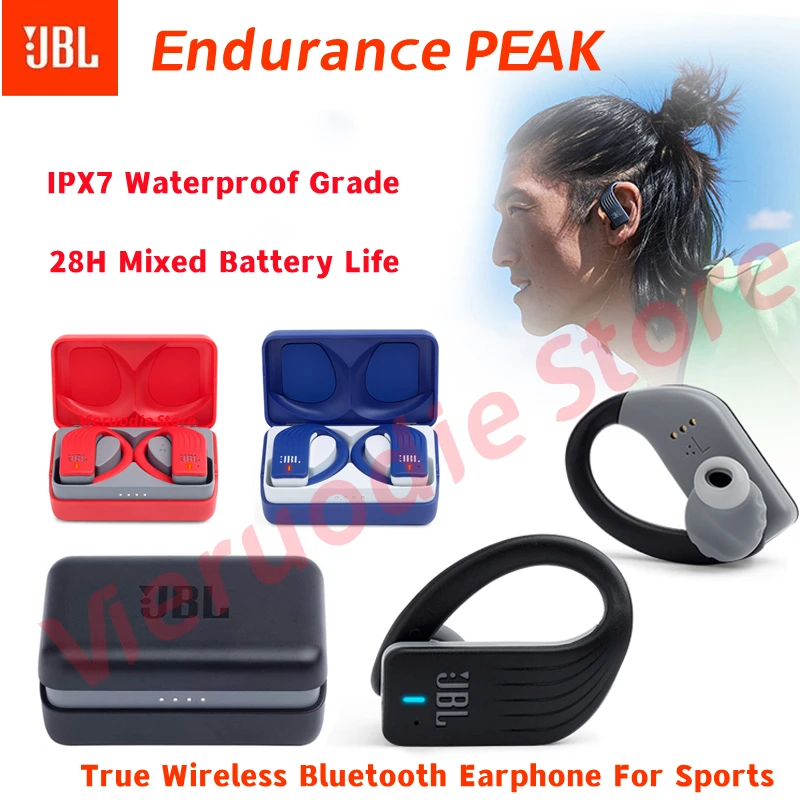 

JBL ENDURANCE PEAK Waterproof IPX7 True Wireless Sports Earphone Hanging Ear Type Bluetooth Bass Headset With Mic & Charging Box