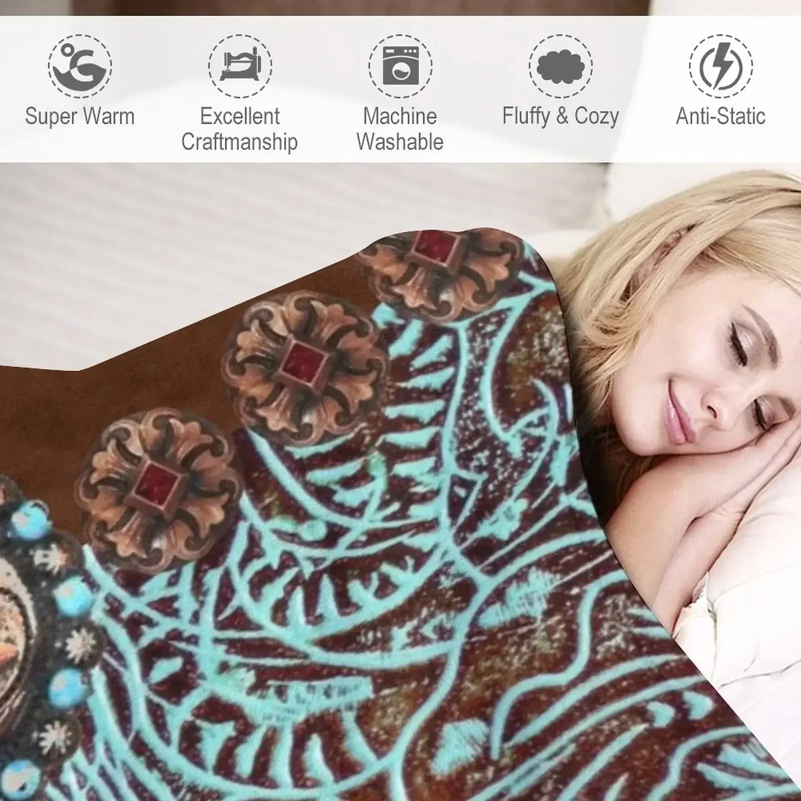 Примитивное ковбойское одеяло в стиле вестерн коричневое бирюзовое забавное