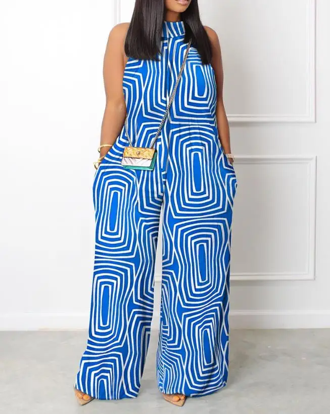 

Abstract Printed Sleeveless Wide Leg Jumpsuit Hot Sale 2023 Women's Casual New Spring/summer