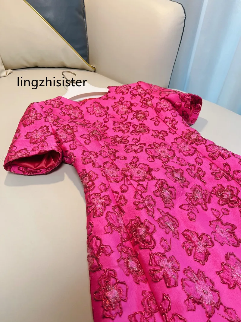 

Women Rose Red Dress Peach Pink Three-Dimensional Rose Elegant Dresses Top Quality Beading Petal Ladies Vestidos New Arrive