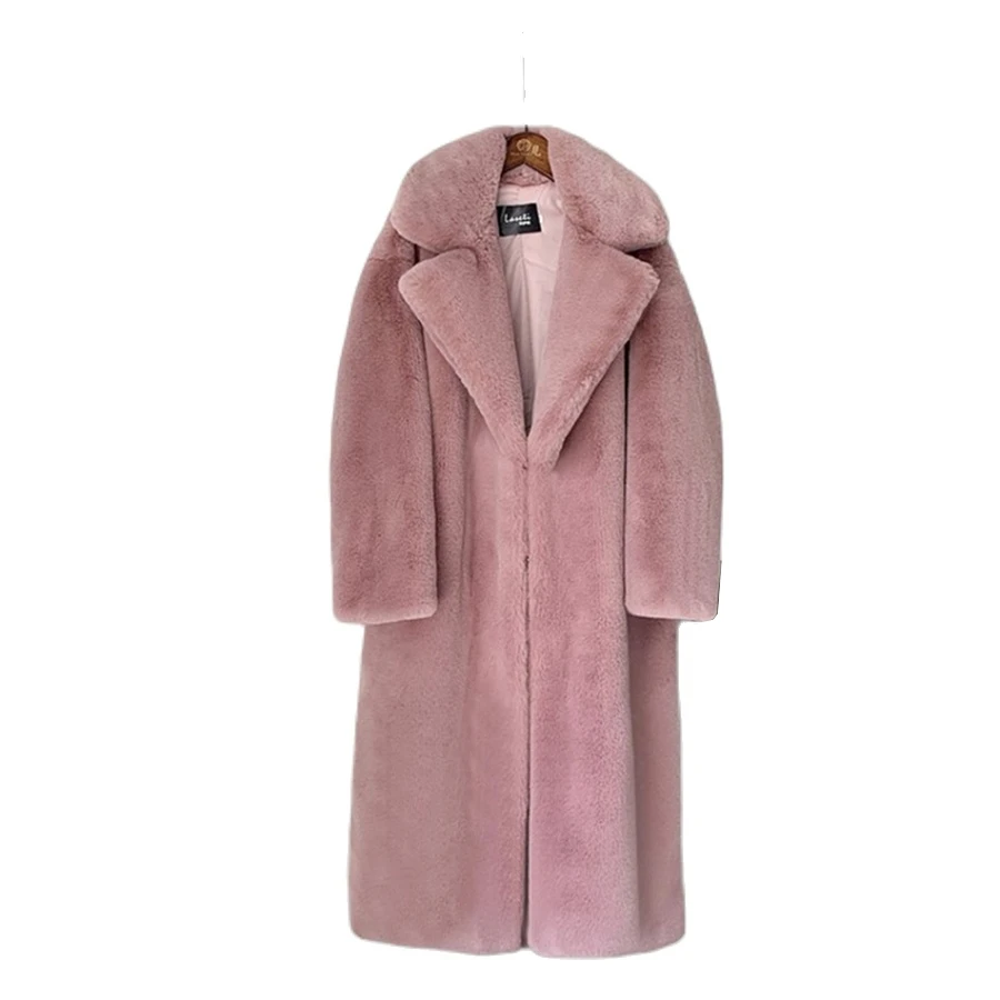 Winter Imitation Mink Faux Rabbit Fur Long Coat Women Warm Thick Overcoat Plush Jacket Casual Loose Outwear Casacos De Inverno