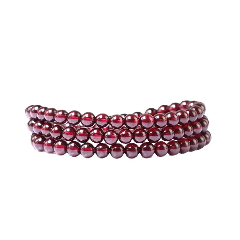 

Garnet Bracelet Women Natural Stone Beads Elastic Beaded Fine Jewelry Bangle Burgundy Three Circle Gem Bracelets Accessories