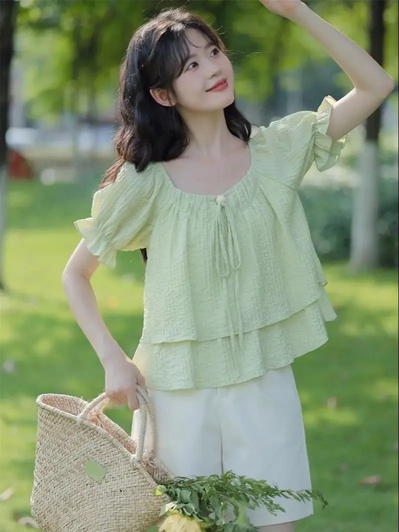 Женская шифоновая блузка с коротким рукавом свободная прозрачная цветочным