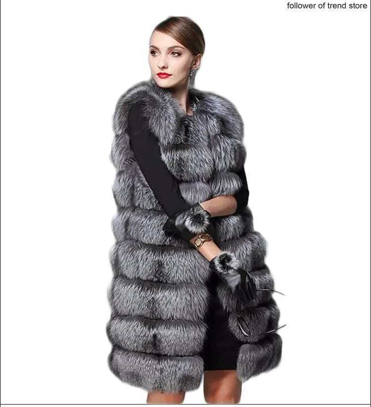 Faux fur coat women's fur vest silver fox fox fur lengthened winter women's dress