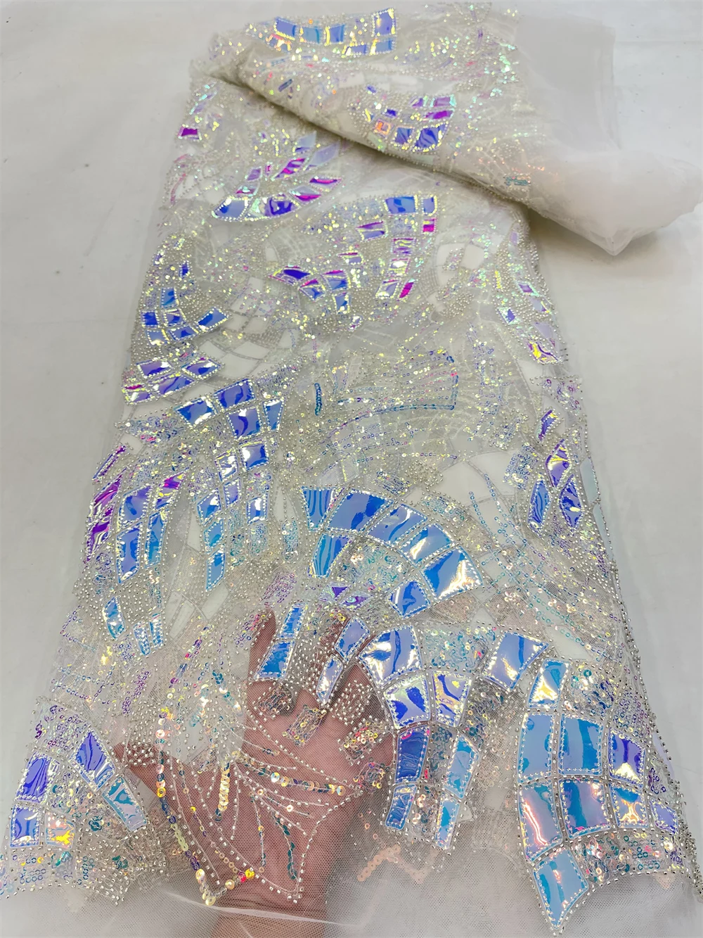 

African Lace Fabrics 2022 High Quality 5 Yards Lace Sequence Sequins Embroidery French Mesh Net Fabric For Wedding Party QF0111